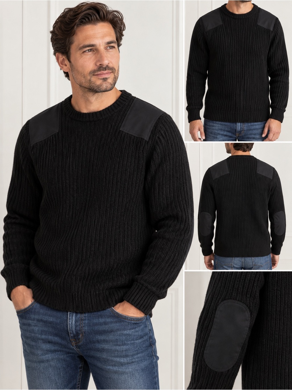 L.L.Bean Black Merino Lambswool Commando Sweater Men’s XL Tall